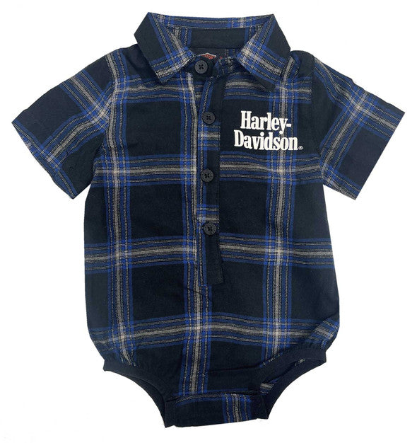 Harley-Davidson Kids Brushed Blue Plaid Woven Creeper