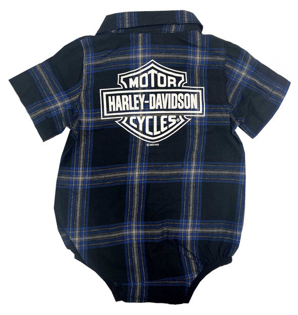 Harley-Davidson Kids Brushed Blue Plaid Woven Creeper