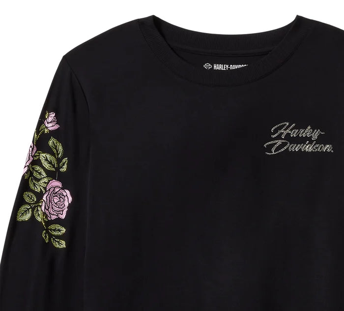 Harley-Davidson Women's Rose & Thorn Bling Long Sleeve Top