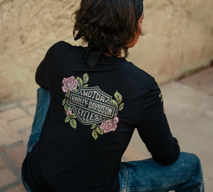 Harley-Davidson Women's Rose & Thorn Bling Long Sleeve Top