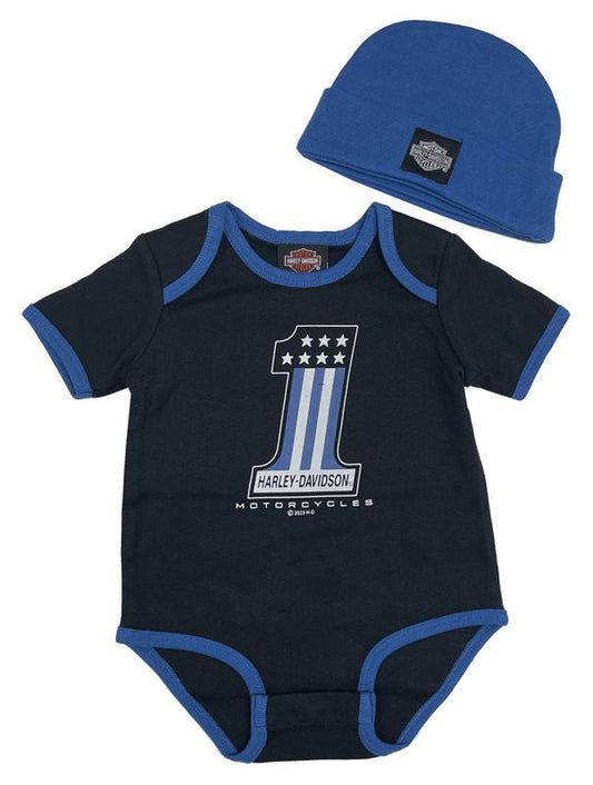 Harley-Davidson Kids #1 Ringer Creeper & Beanie Set