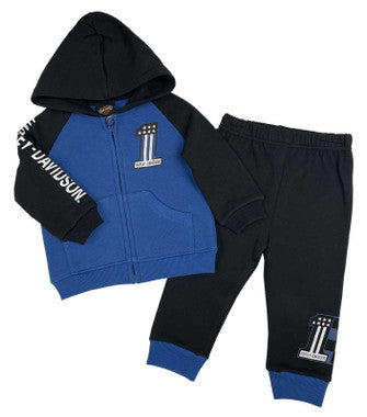 Harley-Davidson Kids 2-Piece Fleece Hooded Jog Set - Blue & Black