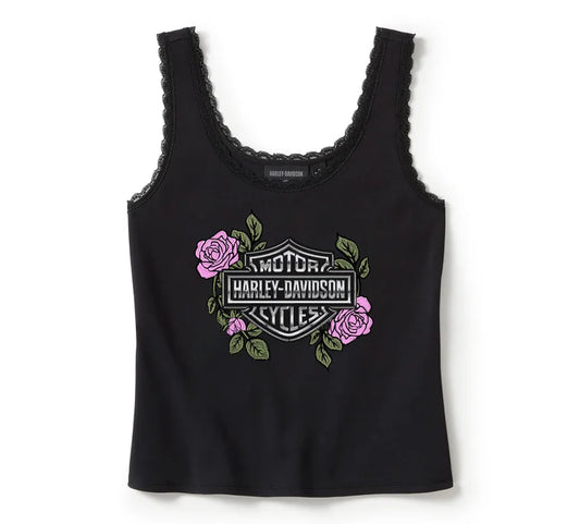 Harley-Davidson Women's Rose & Thorn Bling Lace Trim Tank
