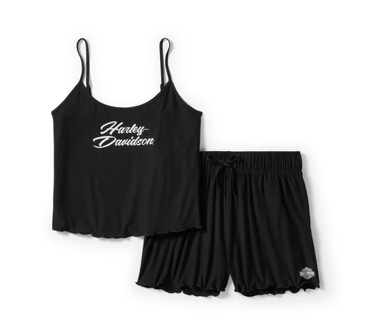 Harley-Davidson Women's Lettuce Trim Pajama Short Set - Harley Black