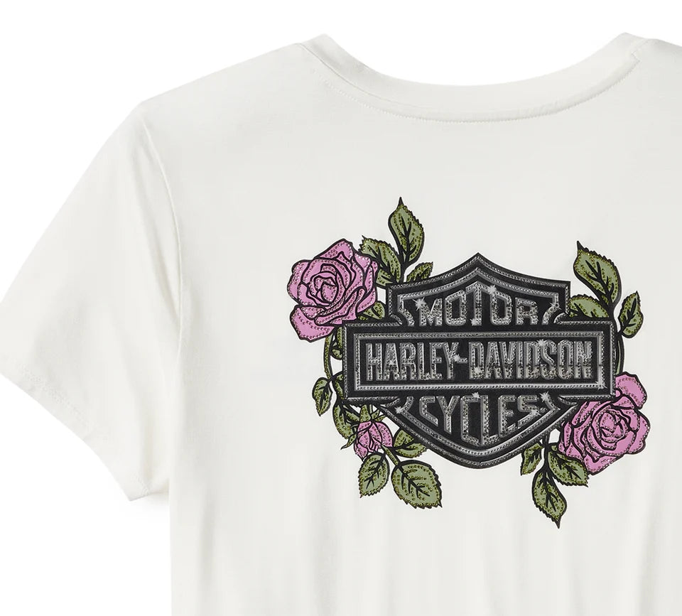 Harley-Davidson Women's Rose & Thorn Bling V Neck Tee