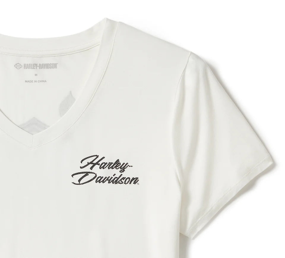 Harley-Davidson Women's Rose & Thorn Bling V Neck Tee