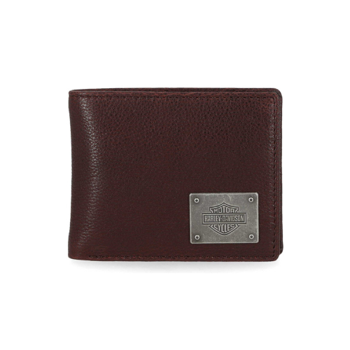 Harley-Davidson Mens Bar & Shield Plate Passcase Leather Bi-Fold Wallet, Oxblood