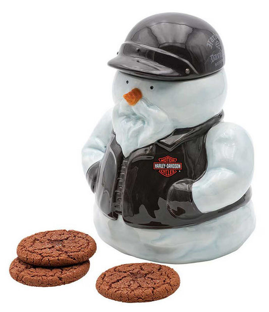 Harley-Davidson Sculpted Biker Snowman Holiday Ceramic Cookie Jar