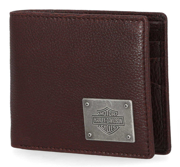 Harley-Davidson Mens Bar & Shield Plate Passcase Leather Bi-Fold Wallet, Oxblood