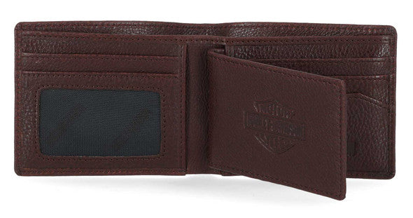 Harley-Davidson Mens Bar & Shield Plate Passcase Leather Bi-Fold Wallet, Oxblood