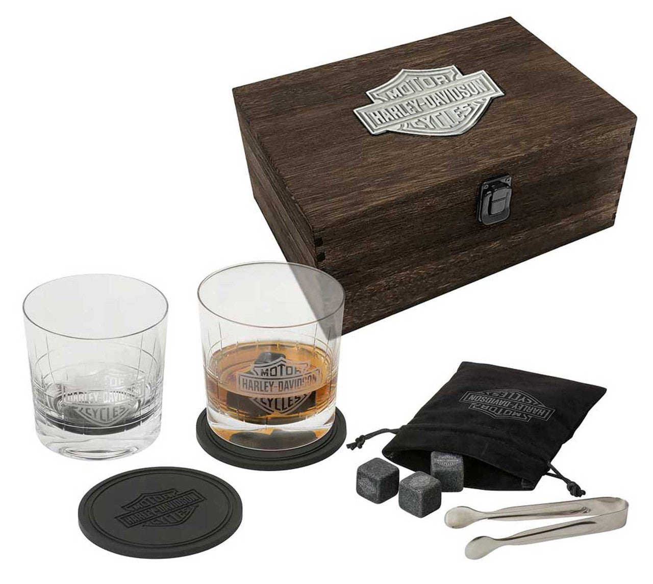 Harley-Davidson Bar & Shield Logo Premium Whiskey Glass Wooden Box Gift Set
